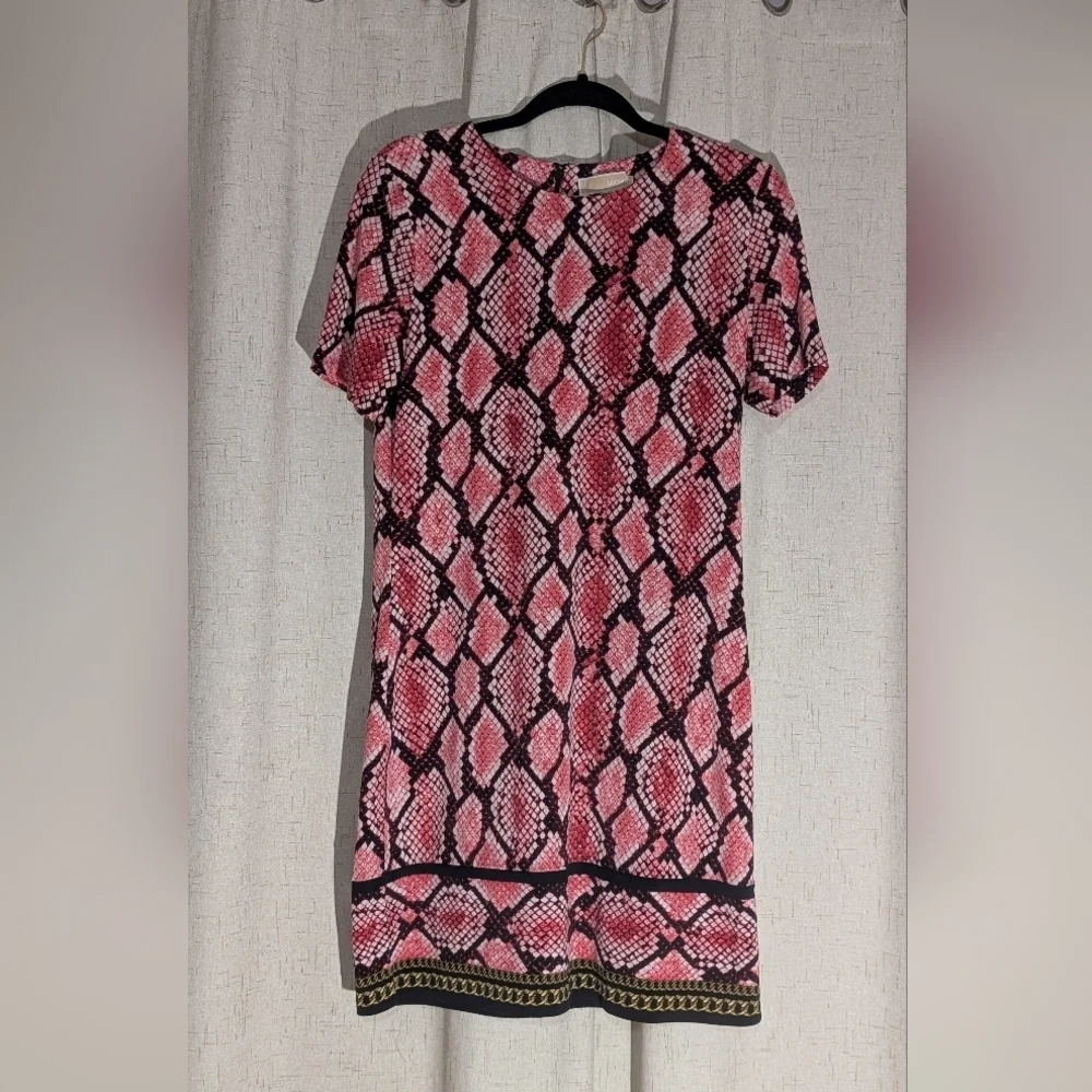 Michael Kors Pink and Black Snake print Mini Shift  Dress